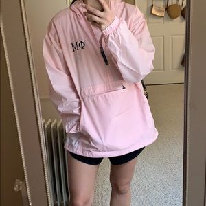 Phi Mu pink rain jacket